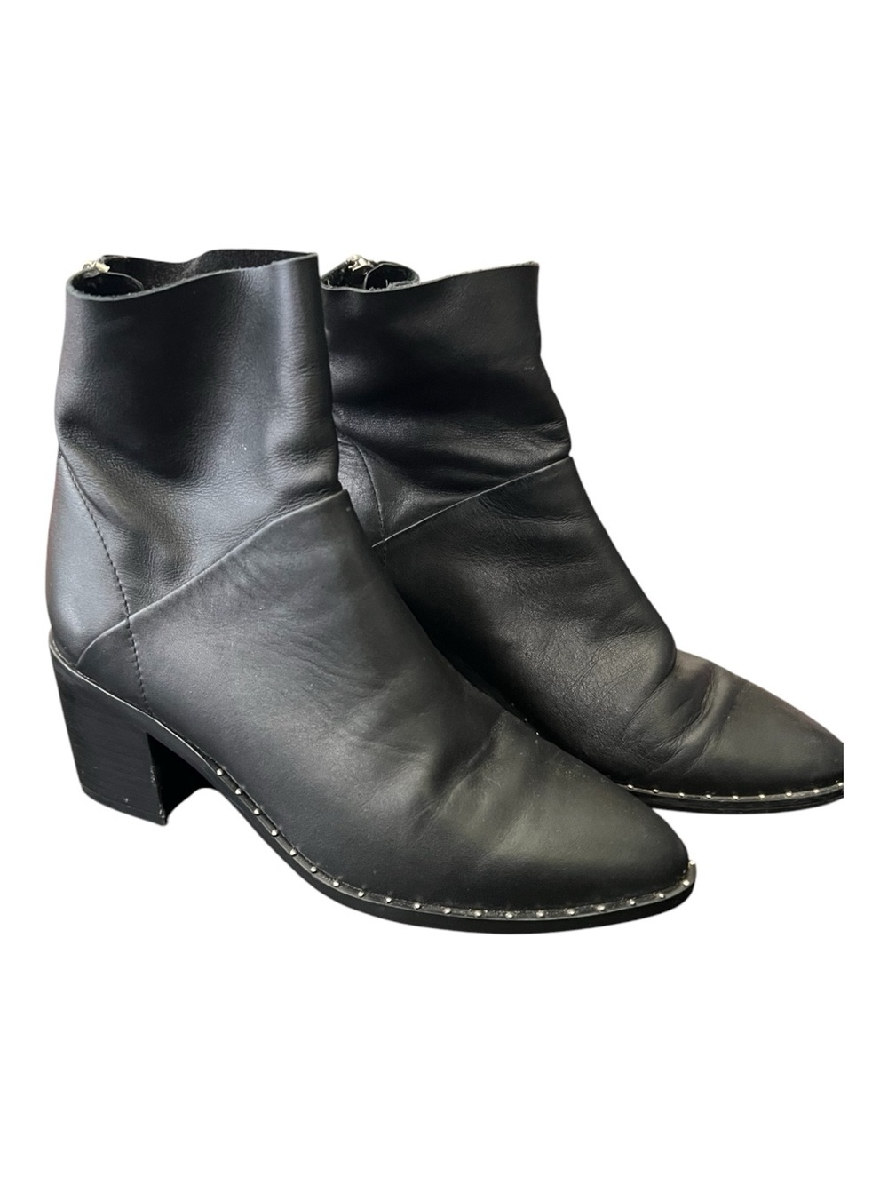 Treasure & Bond Black Leather Ankle Booties with Silver Stud Accents